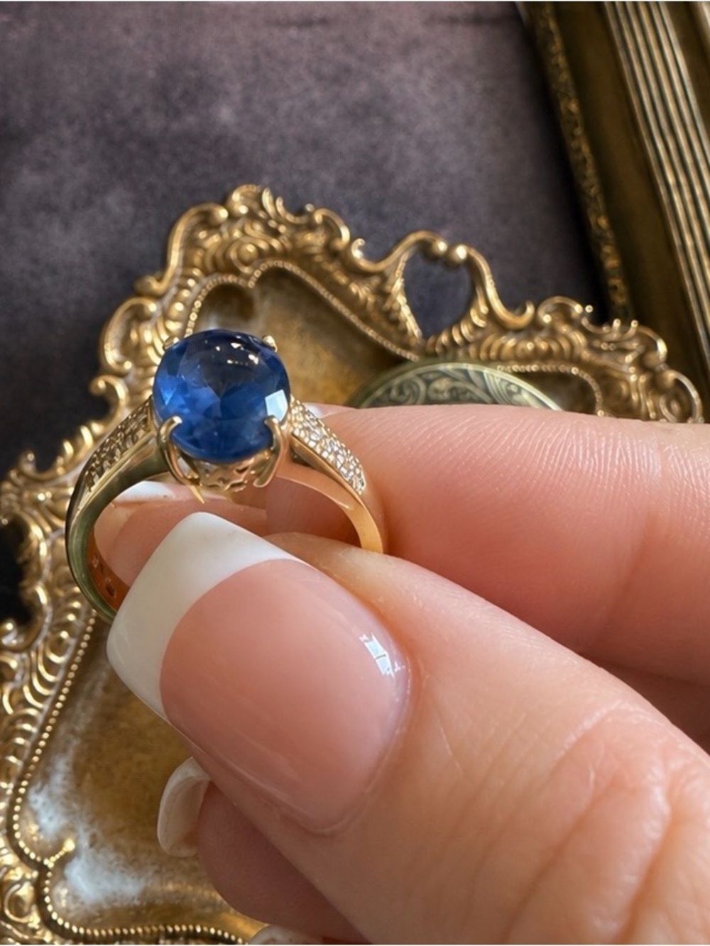 MACY’S • Blue Tanzanite Gold Band Crystal Accents Ring - Picture 8 of 15